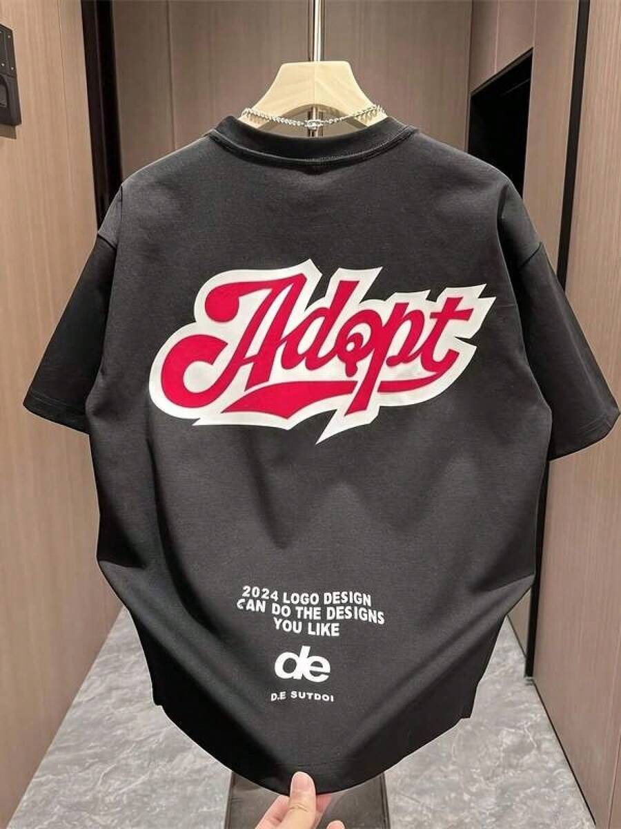 Camiseta negra informal de manga corta con cuello redondo para hombre,Camisetas Para Mujer Camiseta moderna adoptada diseño único estilo urbano casual cómoda moda juvenil Ideal para uso diario talla M color negro ropa de hombre y mujer  2024 - Negro - Ver 1