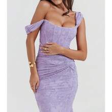 Solid Color Party Dress, Low Neck, Sleeveless, Elegant Fitted Cut, New Spring-Summer Collection For Women - Purple - View 2