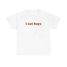 Unisex "I Eat Boys" T-Shirt With Funny Y2K Meme Phrase, Random, Dirty, Adult, With Jokes, Humor, Chaotic, Out Of Control, Sarcastic, Viral, Daring, Funny Adult T-Shirt, Gift For Women And Men, Summer Style - 白色 - 查看 5