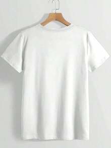 Suave Camiseta de Manga Corta con Cuello Redondo para Mujer, Estampado de Letras de Anime, Casual, Elegante, Imprescindible para Uso Diario y Fiestas, Envío Local, blusa casual mujer, blusas para mujer, playeras de mujer algodón - Blanco - Ver 2