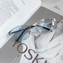 1 đôi kính thời trang mắt mèo unisex phong cách tương lai lấy cảm hứng công nghệ, phong cách đường phố cao cấp ngách - màu xanh nhạt - Xem 4