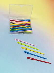 50 piezas Agujas de tejer de plástico de 7 cm, ojo súper grande de 2,5 mm, adecuado para varios hilos, sin necesidad de enhebrador, fácil para personas mayores. Viene con caja de almacenamiento transparente, a prueba de polvo y antiperidida, conveniente para tejer, coser, manualidades DIY, hacer muñecas y fijación temporal - Aguja de tejer de plástico de 7 cm - Ver 3