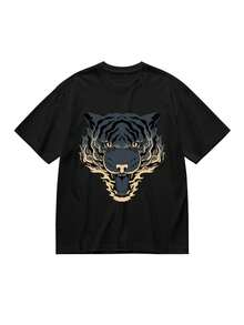 Camiseta Estampada Plus Size para Mujer con Cuello Redondo - Negro - Ver 1