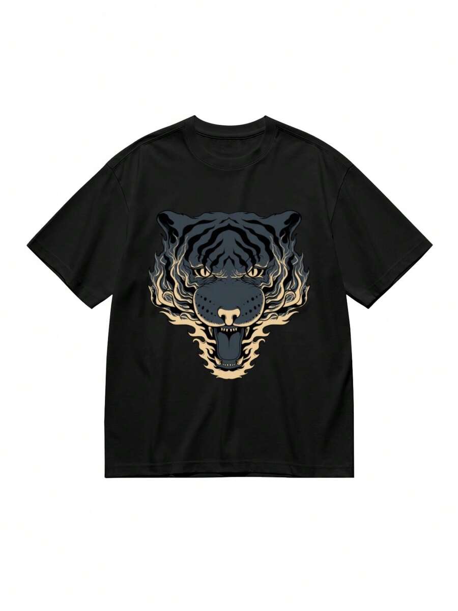 Camiseta Estampada Plus Size para Mujer con Cuello Redondo - Negro - Ver 1