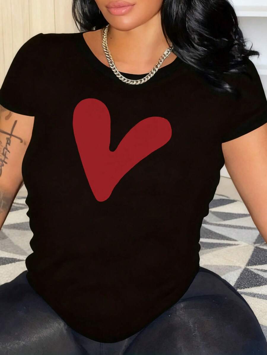 Comfortable And Cozy Women's T-Shirt, Short Sleeve Round Neck T-Shirt, Casual Summer Top For Women, Women's Shirt, YK2 Shirt, Gift For Easter Day, Mother's Day, Gift For Mom, Suitable For Fashionable Girls' Daily Wear, Soft And Relaxed Home Wear. - 黑色 - 查看 1