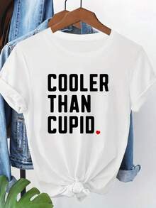 Cozy Comfy Lounge, ropa de primavera/verano de una pieza para mujer, camiseta con un diseño de Cupido más moderno, cuello redondo, mangas cortas, top de moda casual, ropa elegante para fiestas, corte holgado, regalo para vacaciones, diseño divertido, ropa de uso diario, ropa cómoda para el hogar. - Blanco - Ver 11
