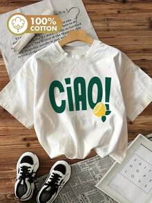 1 Women's Pure Cotton T-Shirt With Letter And Anime Print, Simple Design, Comfortable And Breathable, Suitable For Daily Casual Wear, Showing A Natural And Elegant Style, Must-Have For Summer Parties, Local Shipping, 180g 100% Cotton. - 白色 - 查看 1