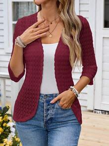 Cárdigan casual de mujer de manga 3/4 con abertura frontal, ropa de otoño e invierno para mujeres - Rojo - Ver 6
