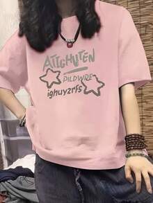 Women's Y2K 2025 Inspired Pure T-Shirt - Casual Crew Neck, Short Sleeve, Loose Fit, Cartoon Graphic Tee, Breathable Summer Tee, Casual Summer Tee | Y2K Fashion | Graphic Print - 羅莎 - 查看 4