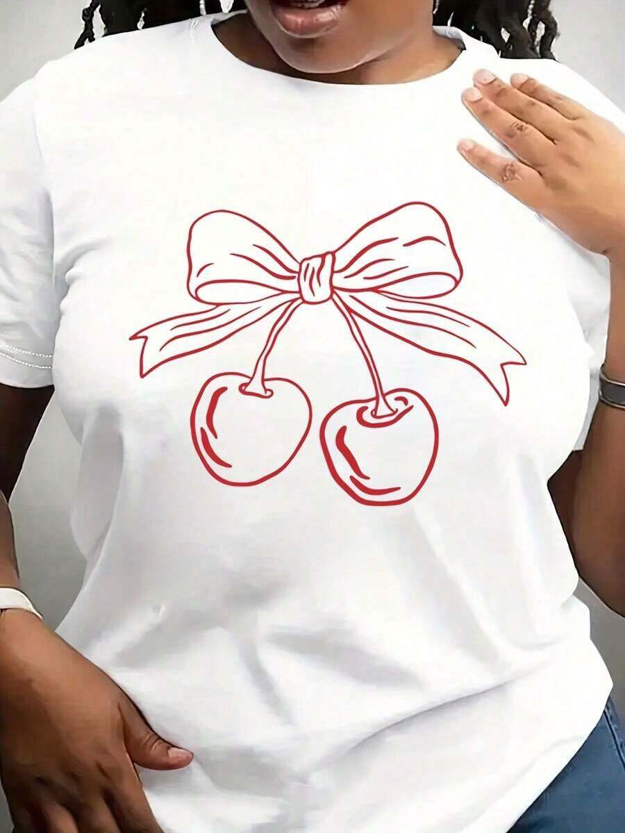 Soft, Breathable, And Lightweight For All-Day Comfort. Vintage Cherry T-Shirt, Cherry Coquette Bow T-Shirt, Gift For Cherry Lovers, Cute Cherry T-Shirt, Cottagecore Gift, Gardening T-Shirt. Classic Crew Neck With A Relaxed Fit That Flatters All Body Shapes And Is Easy To Pair With Jeans, Shorts, And Leggings. - 白色 - 查看 1