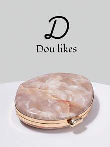 Dou Likes 时尚简约大理石纹理晚宴手拿包，独特的颜色和图案，圆润精致的造型，配有可拆卸的同色金属链条肩带，可用作手拿包、斜挎包或单肩包，适合不同场合。 - 淺粉色 - 查看 5
