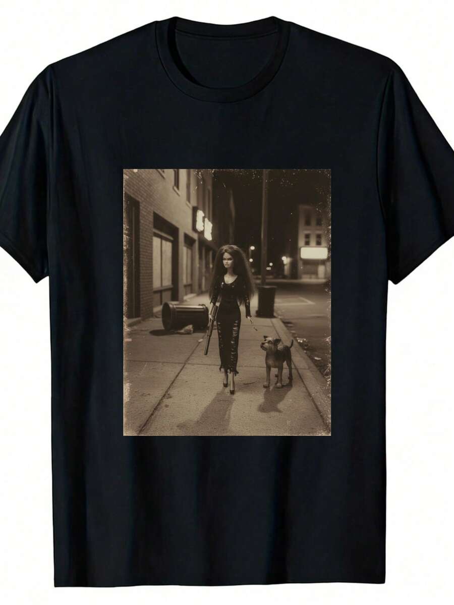Una camiseta de mujer de manga corta, holgada, moderna, retro y elegante, adecuada para actividades al aire libre en primavera y verano.Camiseta de estilo urbano retro para mujer, con un estampado de una mujer caminando con un perro por la noche.Es un excelente regalo para otoño e invierno, creando un look a la moda.blusas para mujer,blusas casuales para dama,tops,, mujer premium,y2k,playeras de mujer curvy,ofertas y liquidaciones ropa mujer,playeras deportivas para mujer,,playeras de hombre, mujer,blusas>elegante CDGO - Negro - Ver 1