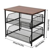 Coffee Pod Storage Organizer With 2 Sliding Baskets – Coffee Machine Stand For Counter, Walnut Top & Sturdy Metal Frame, Holds Up To 10kg Per Layer, Coffee Bar Stand For Kitchen Living Room - Walnut Wood - View 2