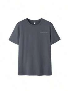 New Women's Summer T-Shirt, Casual Style With Slogan Print, Loose Fit, Round Neck, Short Sleeves, Apricot Color.  Top For Everyday Wear And Holidays, Pink - 深灰色 - 查看 4