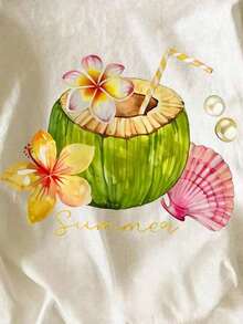 Playeras de mujer algodón 2026 Ropa de verano para mujer, tops elegantes de la marca Millennium, camiseta de moda para mujer, cuello redondo, estampado de cocotero, casual, versátil, para uso diario, camiseta de manga corta, tops de verano, conjuntos de primavera para mujer de alta calificación, camisa de playa de manga corta para mujer, >ropa - color - Ver 5