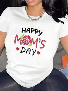 Polyester T-Shirt For Mother's Day, Ideal For Wearing In The Living Room Of The Home, Durable And Comfortable Fabric, Perfect Gift For Mothers, Elegant Design With Rose Print, Lightweight And Breathable Material, Suitable For Casual And Daily Wear. - 白色 - 查看 6