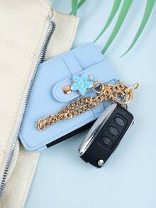 1pc Pastel Color Card Holder Keychain, Spring Floral Chain Design Zipper Coin Pouch, Practical & Gentle, Suitable For Commuting, Dating Or As A Thoughtful Gift - Multicolor - View 6