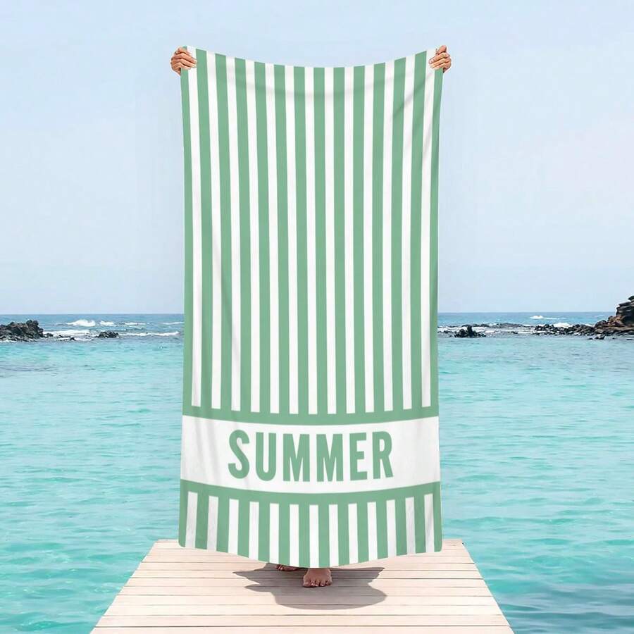 1 pieza Toalla de playa de verano con rayas verdes ultra suave, adecuada para la playa, fiesta de piscina, vacaciones - Accesorios de playa y piscina - estilo4 - Ver 1