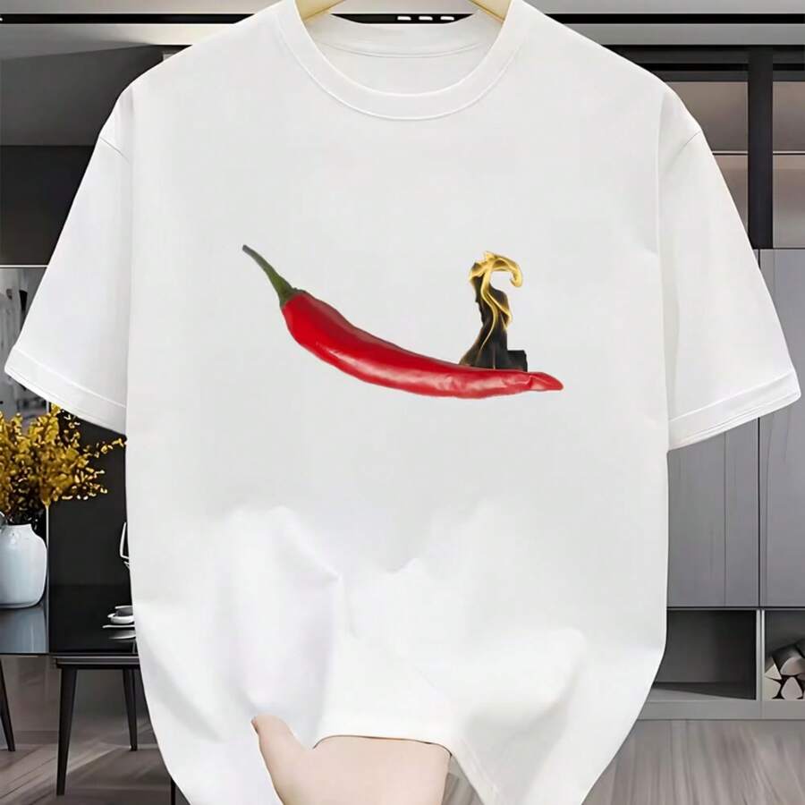 Camiseta estampada, tejida en algodón puro, con diseño de cuello redondo, estilo unisex, camisa creativa y moderna, ideal para primavera y otoño, holgada y cómoda para hombres y mujeres. - Blanco - Ver 1