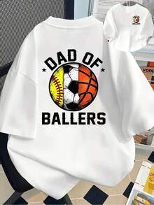 New 180g Short-Sleeved T-Shirt, 1% Cotton, With Prints On The Front And Back - Sports-Minded Dad, Loves Sports - Fashionable Printed T-Shirt For Women, Short-Sleeved, Suitable For All Seasons,  Clothing - Can Be Worn As A Base Layer In Spring And Autumn Or Alone In Summer, Unisex. - 白色 - 查看 1