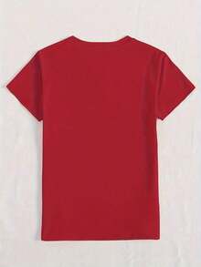 Camiseta suave para mujer de manga corta con estampado gráfico, cuello redondo, informal, para uso diario en verano, camiseta de manga corta con estampado de letras y eslogan, top informal de manga corta con cuello redondo para verano y primavera, ropa de mujer de manga corta, camisetas de mujer, camiseta gráfica, camisetas gráficas para mujer, camiseta de verano, camiseta informal, camisetas de verano, tops, conjuntos de verano para mujer, camiseta casual cómoda de manga corta con cuello redondo, blusas elegantes para dama. - Rojo - Ver 2