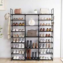 Tomnk 9 Tiers Shoe Rack Organizer, Black High-Quality Shoe Storage Rack, 50-55 Pairs, Stackable Metal Shelf With Hooks For Entryway, Shoe Racks For Bedroom Closet - 黑色 - 查看 2