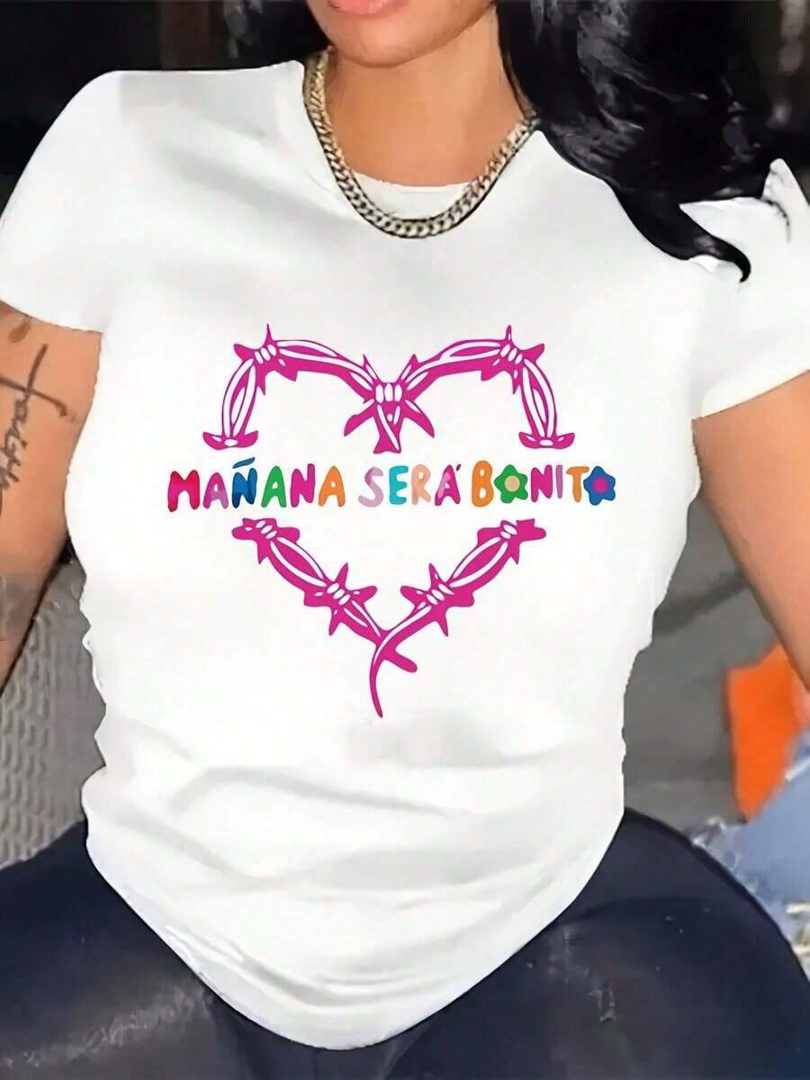 100% Cotton, 1 Piece. Women's "Tomorrow Will Be Beautiful" Heart Graphic T-Shirt - Casual Short Sleeve T-Shirt With Pink And Purple Lettering, Crew Neck, All-Season Fit, Perfect For Casual Outfits, Ladies' T-Shirts. 100% Soft Cotton. Women's Simple Solid Color T-Shirt, Loose And Slim Fit Casual Short Sleeve - 白色的 - 查看 1