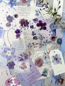 100pcs/Pack Vintage Plant & Floral Mixed Material Scrapbooking Stickers, Multifunctional DIY Decorative Stationery - Dried Flower Post Office - View 6
