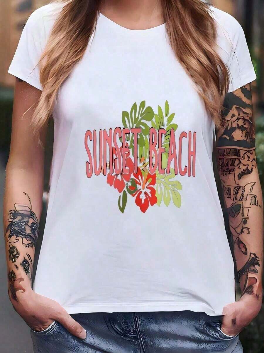 Wos Sunset Beach Hawaii Premium Skin-Friendly Sweatshirt, Hawaiian Beach Sweatshirt, Sunset Beach Sweatshirt, Wos Hawaii Floral Sweatshirt, Crew Neck Sweatshirt For Beach Lovers, Hawaii Trips. Versatile Style T-Shirt, Gift Idea - 白色 - 查看 1