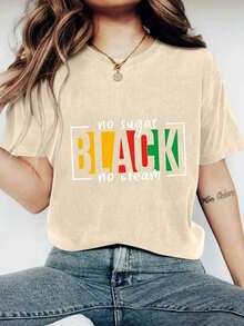 Crew Neck T-Shirt With Vibrant Letter Print - Soft, Breathable, Short Sleeve, Casual Spring And Summer Fashion Clothing For Women With Relaxed Fit And Classic Design, 100% Cotton - 杏色 - 查看 1