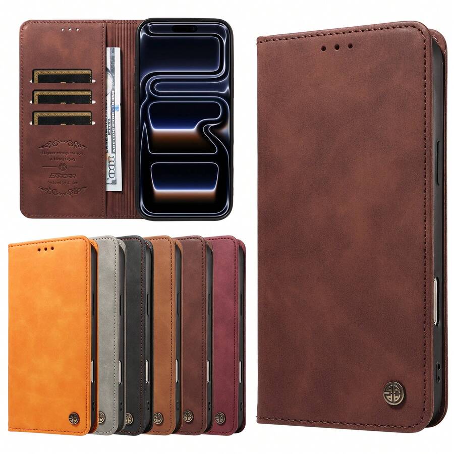 Business Style PU Leather Flip Phone Case, Shockproof Anti-Fall Wallet Cover With Stand Function For Galaxy S8/S9/S10/S20/S21/S22/S23/S24/S25/S26/Plus/FE/Ultra/Note 10/Note 20 - Brown - View 1