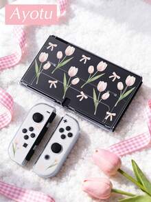 Ayotu 1個粉色鬱金香圖案超薄TPU透明保護殼，相容於Switch OLED/Switch/Switch Lite/New Switch2(2025)，支援底座設計，無需拆卸，防震防塵，多色可選 - 彩色 - 查看 21