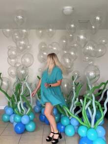 25pcs/Set DIY Deep Sea Seaweed Balloon Kit, Includes Clear Latex Balloons. Suitable For Ocean-Themed Birthday Parties, Underwater Parties, Shell And Seaweed Decorations. - View 10