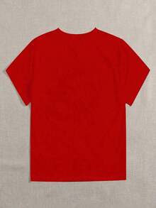 Short-Sleeved T-Shirt With Round Neck And Teddy Bear Print For Valentine's Day, Heart Design, Suitable For Casual Daily Summer Wear - Unisex, Ideal For Casual Daily Outings, Summer Short-Sleeved T-Shirt, Retro Y2K Print T-Shirt. - 紅色 - 查看 3