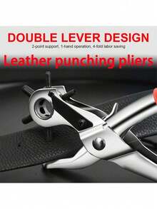 1pc Multi-Function Leather Hole Punch Tool, Leather Punch Tool, Universal Hand Belt Drill Tool, Rotary Leather Hand Punch, Suitable For Belts, Watch Bands, Dog Collars, Saddles, Shoes, Fabrics, DIY Home Or Craft Projects (Silver/Red), Gift, Leathercraft, Hole Punch (Color And Style Random) - Multicolor - View 4
