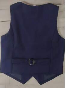 3pcs Boys Casual Gentlemen Suit Set: Solid Vest + Shorts + Bow Tie, Summer - Navy Blue - View 10