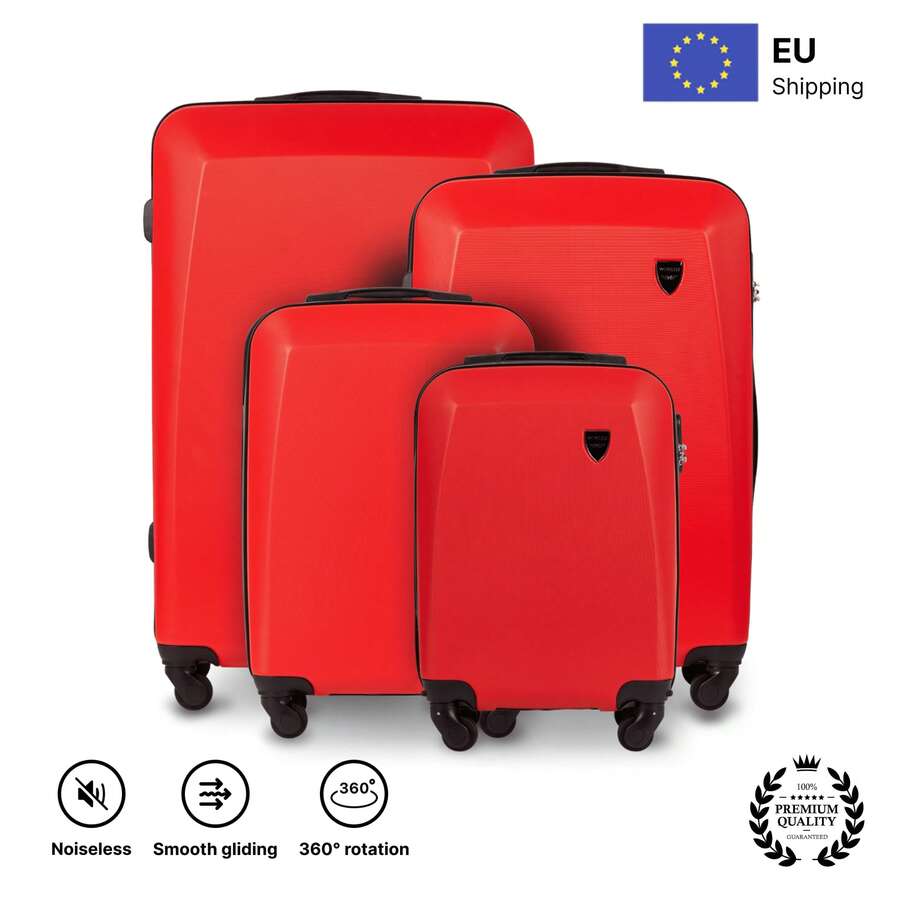 W WINGS 20"、24"、28" ABS+ 硬殼行李箱套裝 | 密碼鎖、伸縮拉桿、360°旋轉輪,適用於度假與商務出差 - 紅色 - 查看 1