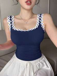 Top ajustado de tirantes para mujeres para festivales de música de verano - Azul - Ver 3