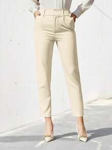 Pantalones de traje ajustados de nueve puntos para mujer - Beis - Ver 3
