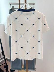 Camiseta de mujer con cuello redondo, estampado de corazones y lunares, y bloques de color - Blanco 8 - Ver 2