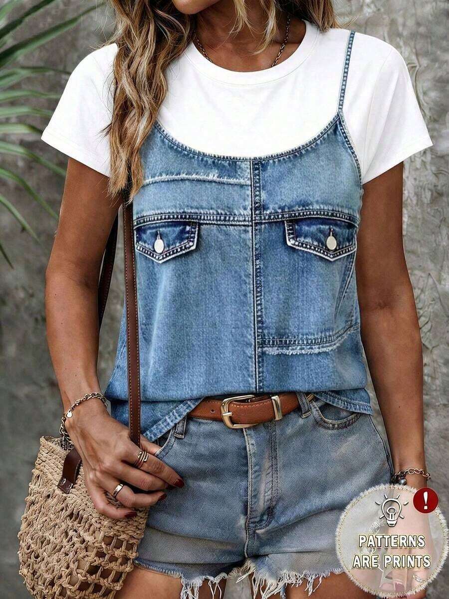 Camiseta de mujer de cuello redondo con estampado de limón degradado - Multicolor 5 - Ver 1