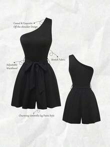 Mono informal sin mangas de unicolor para mujer - Negro 2 - Ver 5