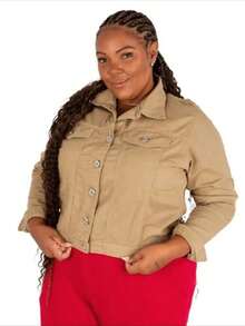 WOMEN'S CASUAL PLUS SIZE JEANS JACKET - Khaki - View 4