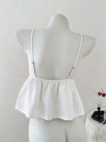 Top sin espalda con cuello de halter y rayas de strass para mujer - Blanco - Ver 2