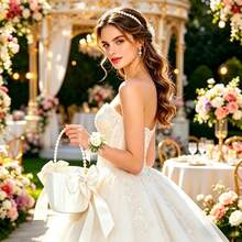 Elegant Flower Girl Basket For Wedding Satin Flower Petal Basket With Pearl Hand Grip And Bow Accents - Pearl Bow Flower Basket - View 3