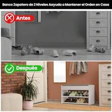 Banco Zapatero de 3 Niveles, Zapatera Madera de Tres Capas, Organizador de Zapatos Multifuncional con Asiento Acolchado de Espuma, Zapatero Entrada para Entrada, Puerta, Pasillo 80 * 30 * 40.5 cm - Gris - Ver 7