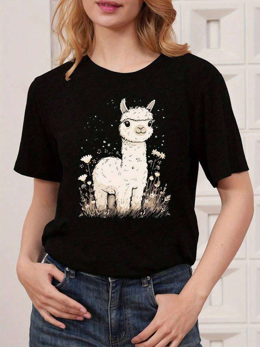 1 Piece Teddy Bear Heart Print T-Shirt For Valentine's Day, Women's Casual Short Sleeve Crew Neck T-Shirt, Cartoon Design, Unisex Vintage Style Loose Fit Cotton Short Sleeve Crew Neck T-Shirt For All Seasons, Blouses For Women. Casual Blouses For Ladies. Care Bear Print. Printed T-Shirt Care Bear Print. - 黑色 9 - 查看 1