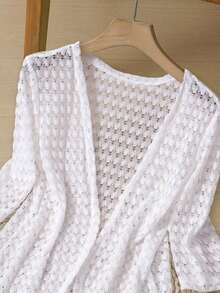 1 pieza Chaqueta de mujer de unicolor regular de manga larga, minimalista y de moda para el verano, casual de negocios para mujer en otoño/invierno - Blanco - Ver 3