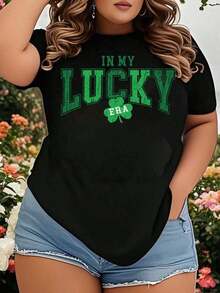 Camiseta de Mujer Talla Grande Negra con Diseño de Trébol para Celebración del Día de San Patricio, Ropa Casual para Festival Irlandés - Negro - Ver 6