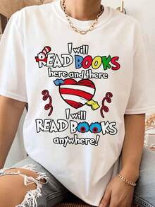 Leeré libros aquí y allá, leeré libros en cualquier lugar. Camiseta para amantes de los libros, entusiastas de la lectura, regalo literario para mujeres, hombres, niños, amantes de los libros. Ropa casual para el día de la lectura, cumpleaños, Navidad, regalo de vacaciones. - Blanco - Ver 6